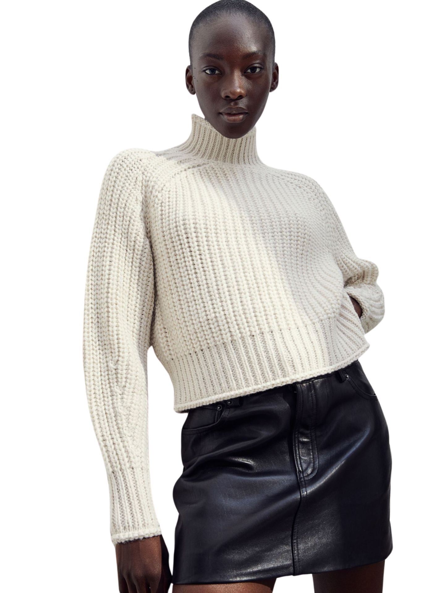 H&M Rib Knit Turtleneck Sweater / Light Beige / Size S