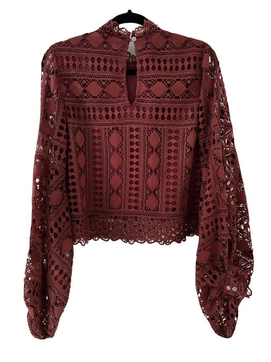 MINISTRY OF STYLE Long Sleeve Crochet Lace Detail Top / Wine / Size 8