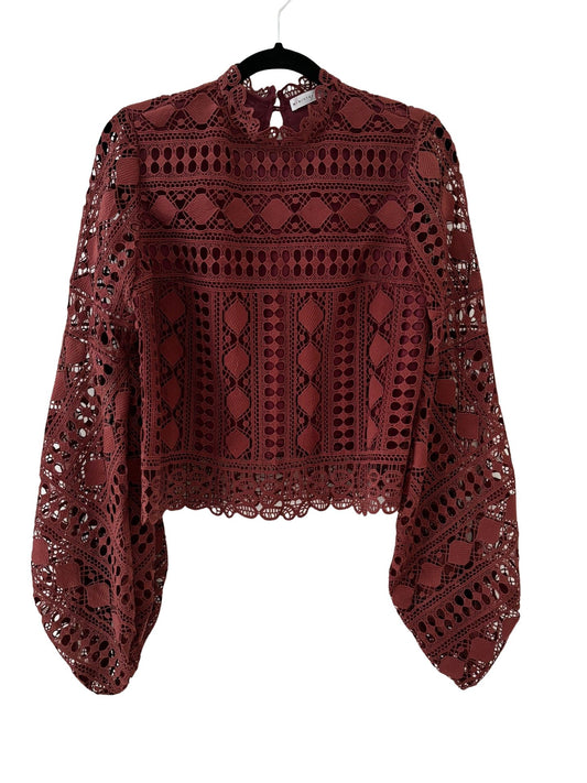 MINISTRY OF STYLE Long Sleeve Crochet Lace Detail Top / Wine / Size 8