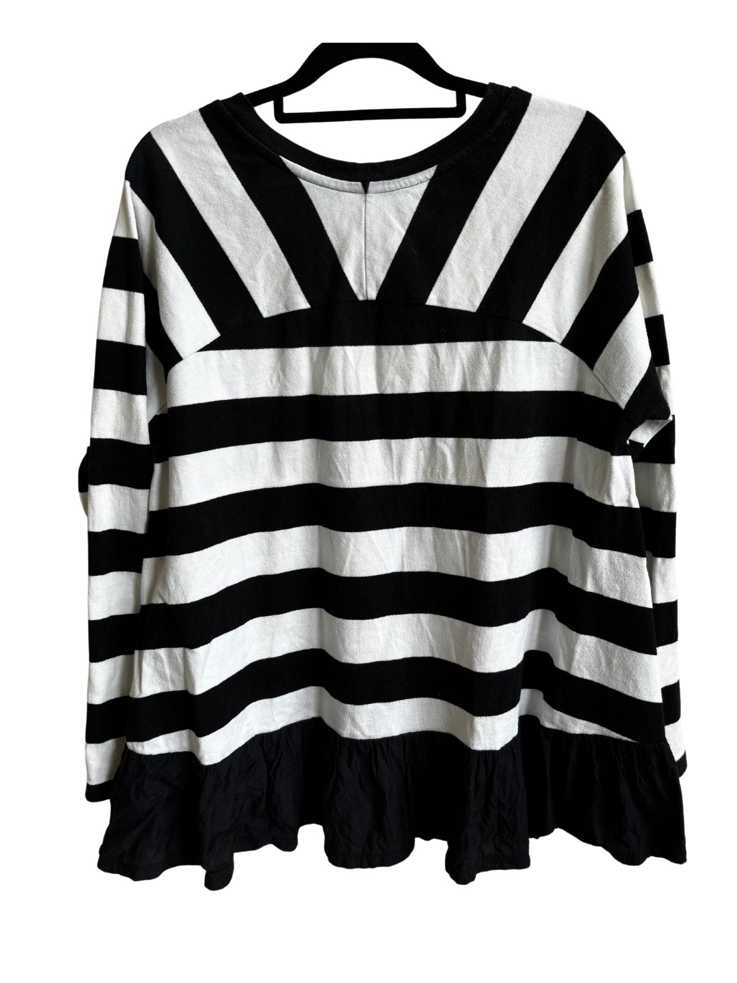 SEED Frill Hem Long Sleeve Top / Navy & White / Size XS