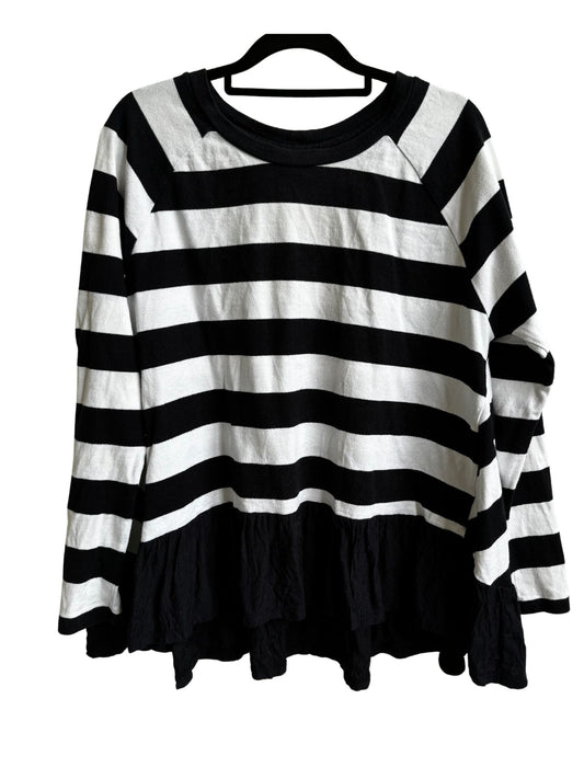 SEED Frill Hem Long Sleeve Top / Navy & White / Size XS