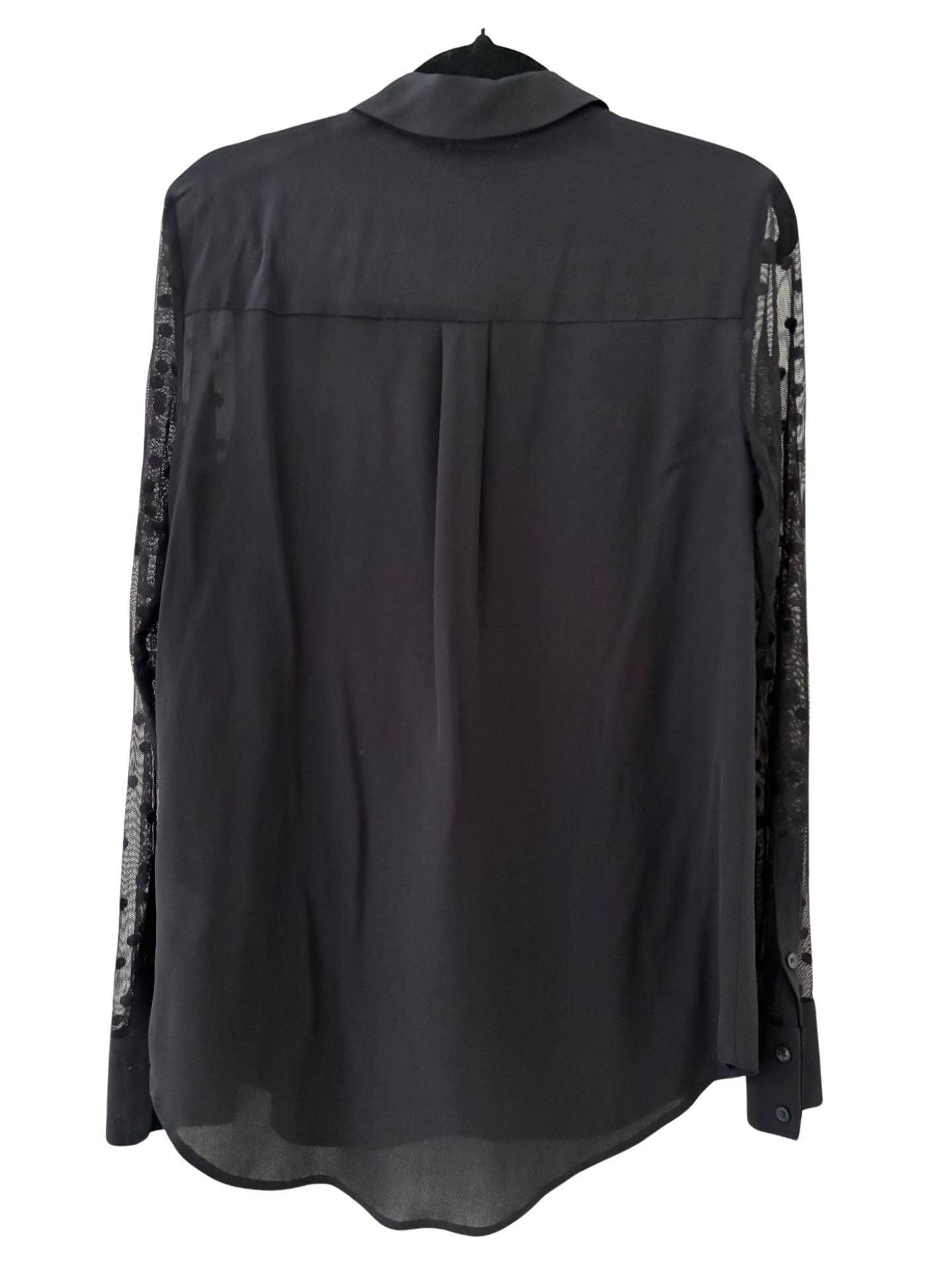 WITCHERY Black Silk Button Blouse with Sheer Sleeves / Black / Size 8