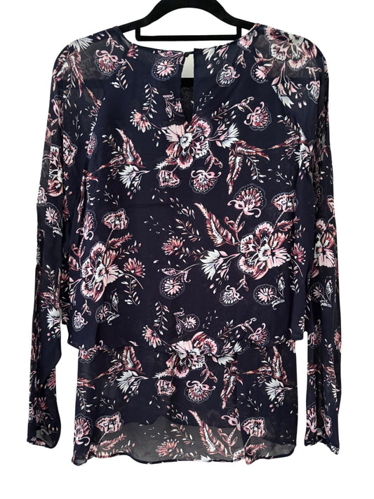 WITCHERY Long Sleeve Layered Blouse / Navy Floral Print / Size 8