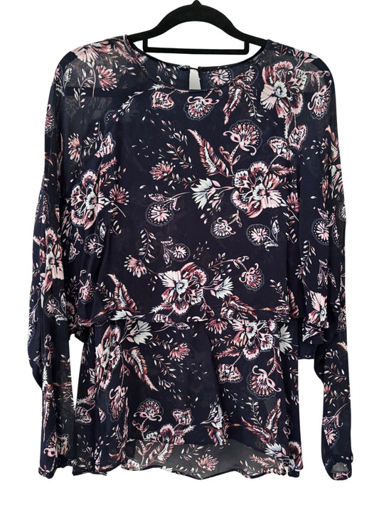 WITCHERY Long Sleeve Layered Blouse / Navy Floral Print / Size 8